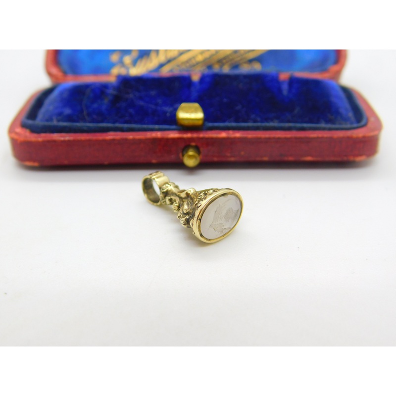 Victorian 15ct Gold & Carved Chalcedony Scottish Thistle Intaglio Fob Seal c1860