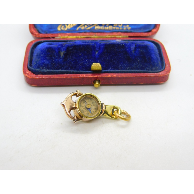 Victorian 9ct Gold Cabochon Moonstone Anchor Form Compass Fob Pendant c1850