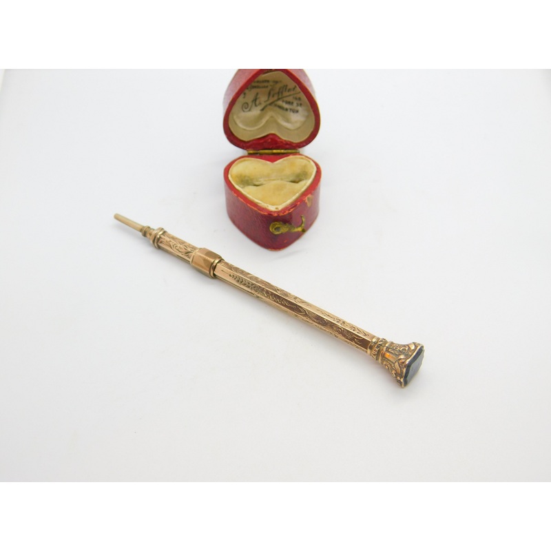 Victorian 9ct Yellow Gold Cased, Bloodstone Seal Top Propelling Pencil c1880