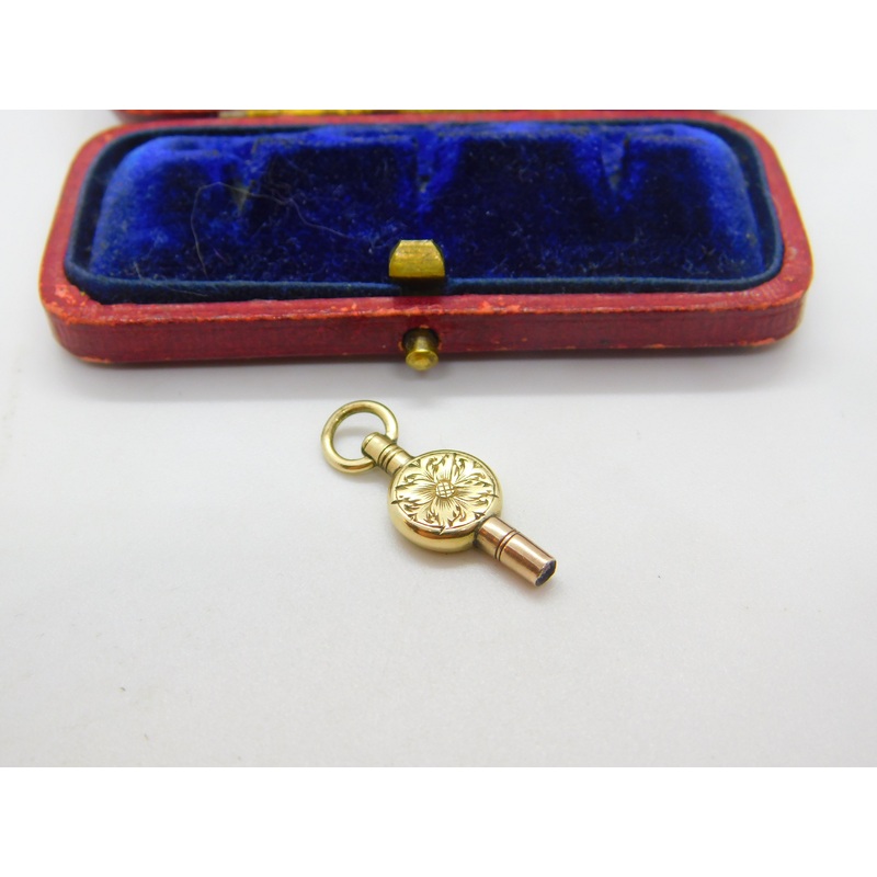 Victorian 9ct Yellow Gold Cased Floral Pattern Watch Key Fob Pendant c1860