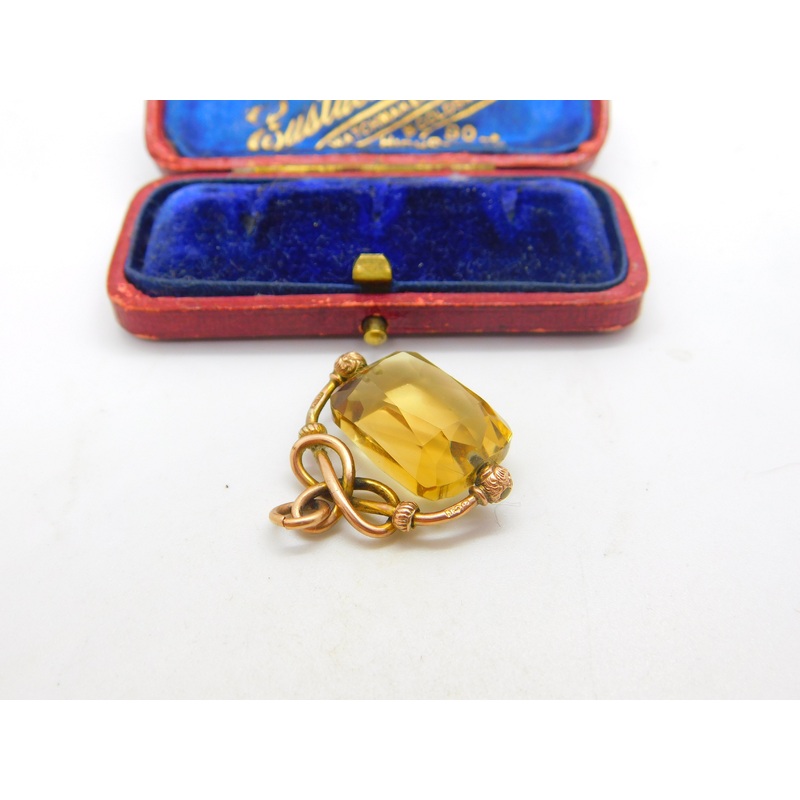 Victorian 9ct Yellow Gold Faceted Citrine Spinner Fob Pendant Antique c1880