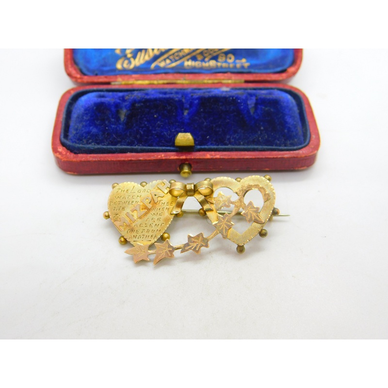 Victorian 9ct Yellow Gold Mizpah Sweetheart Brooch 1877 Birmingham Antique