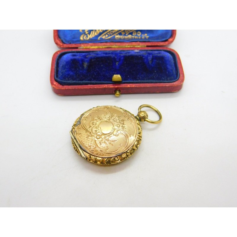 Victorian Pinchbeck Gold Floral Pattern Locket Fob Pendant Antique c1860