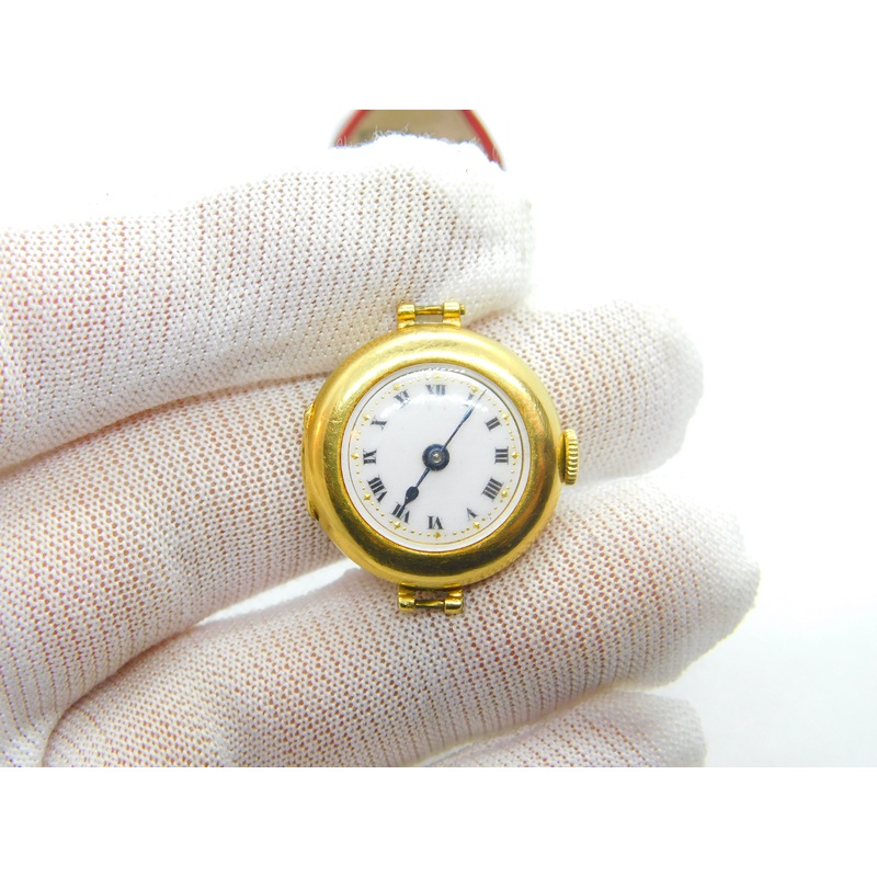 18ct Yellow Gold Ladies Watch with Enamel Dial Antique c1920 Art Deco