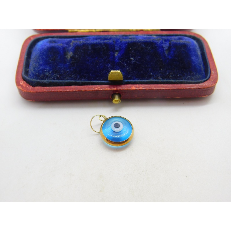 9ct Gold Set Glass Evil Eye Form Charm or Pendant Vintage c1970