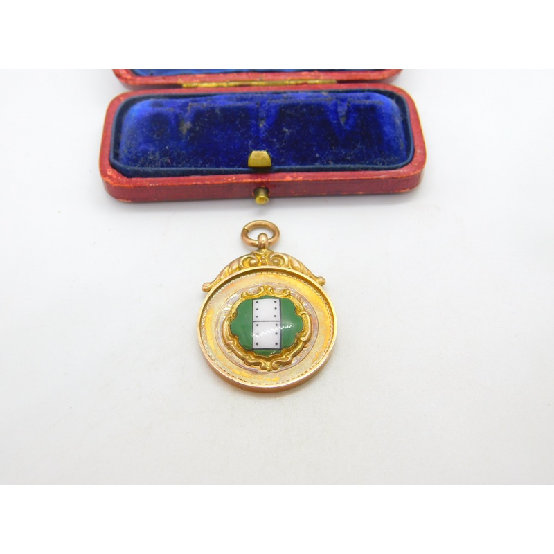 9ct Rose Gold & Enamel 'Dominoes Club' Fob Medal 1927 Chester Antique