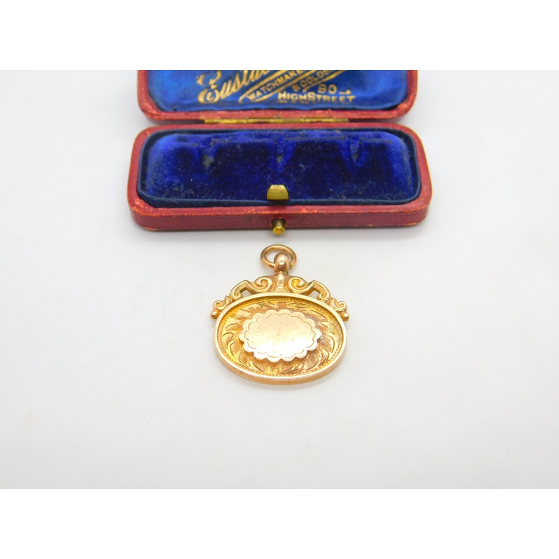 9ct Rose Gold Floral Watch Chain Fob Medal 1923 Birmingham Antique Deco