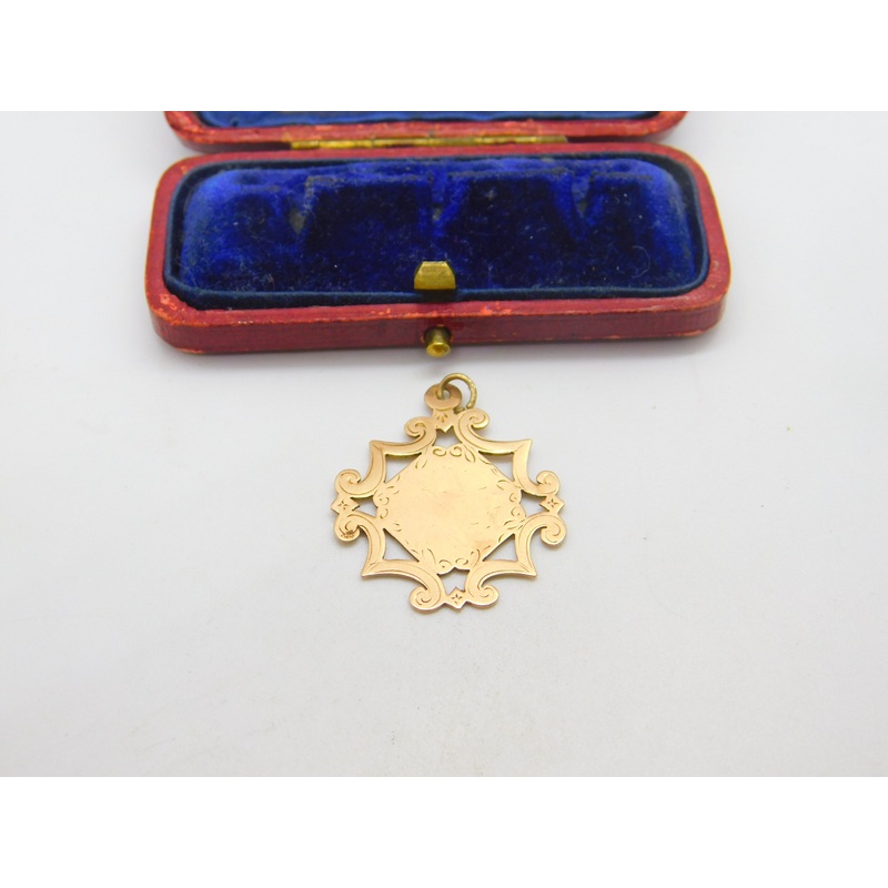 9ct Rose Gold Floral Watch Chain Fob Medal Blank 1912 Chester Antique