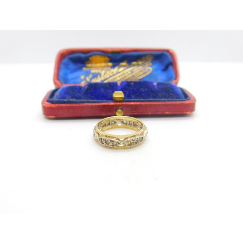 9ct Two-Tone Gold & Diamond Paste Set Full Eternity Ring Antique c1930 Art Deco