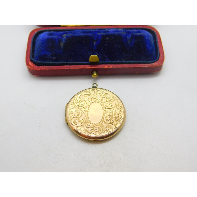 9ct Yellow Gold Back & Front Floral Pattern Double Locket Pendant Antique c1920