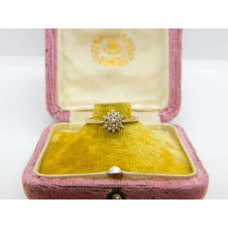 9ct Yellow Gold Diamond Floral Cluster Ring Vintage 1963 London
