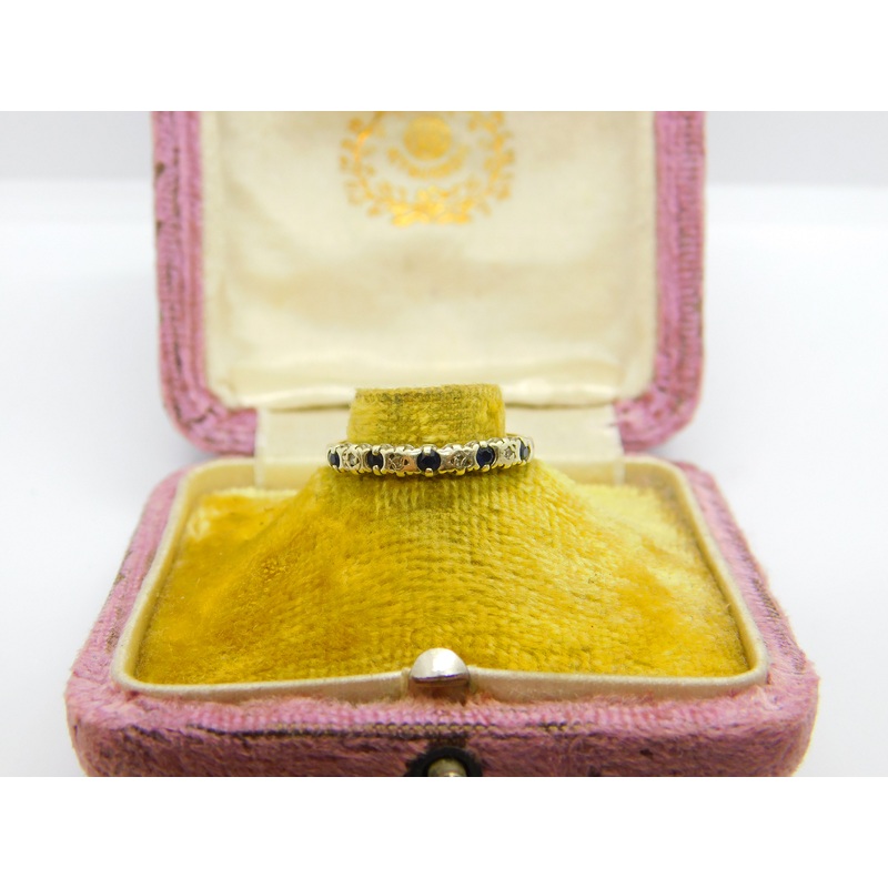 9ct Yellow Gold, Diamond & Sapphire Half Eternity Ring Vintage 1967 London