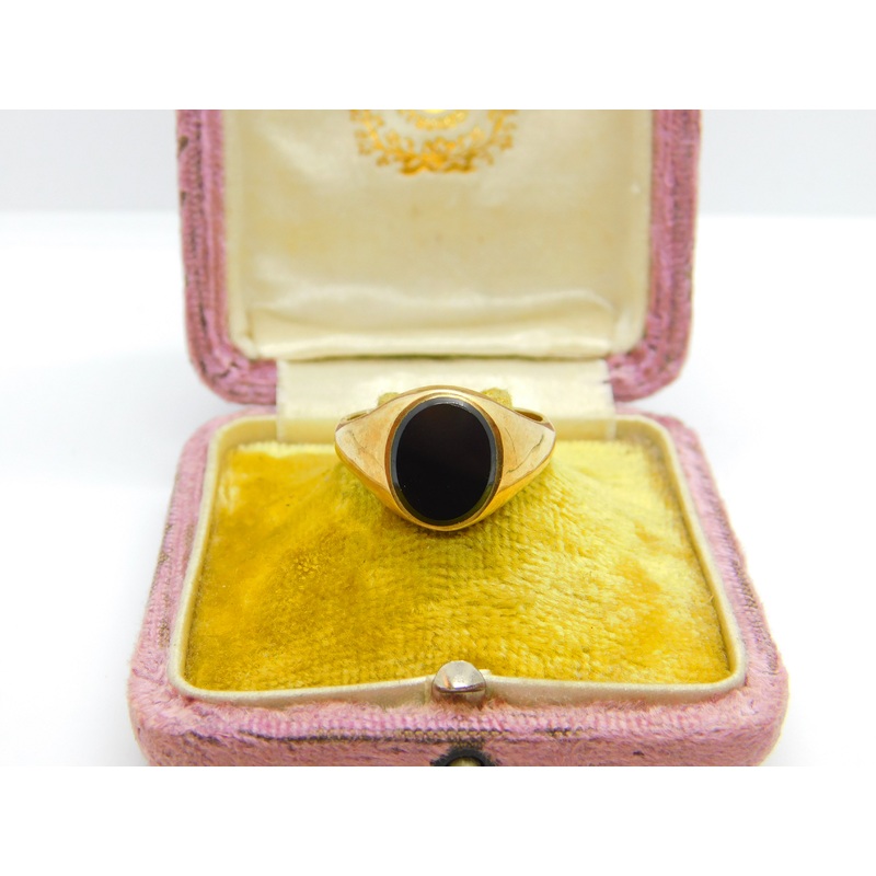 9ct Yellow Gold & Onyx Set Gents Signet Ring Vintage 1965 London