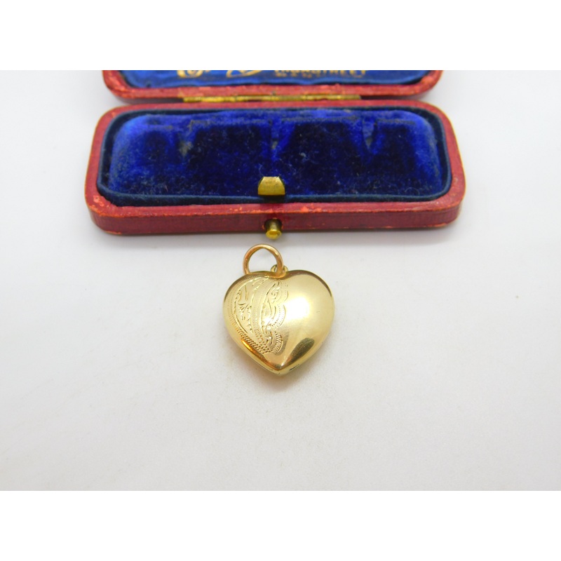 9ct Yellow Gold Puffy Heart Loving Pendant Antique c1930 Art Deco