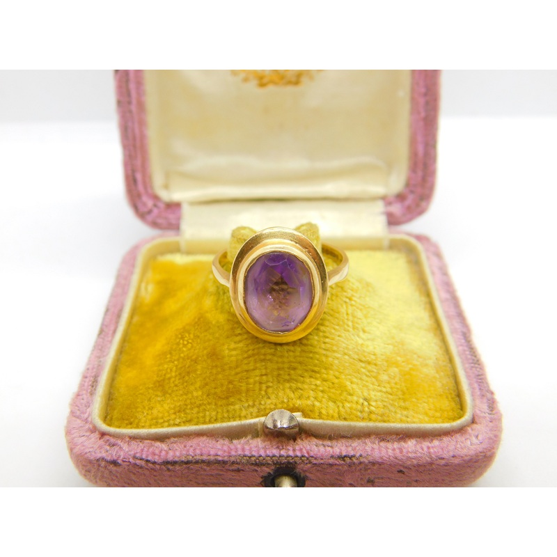 9ct Yellow Gold & Purple Amethyst Dress Ring 1973 Vintage Birmingham