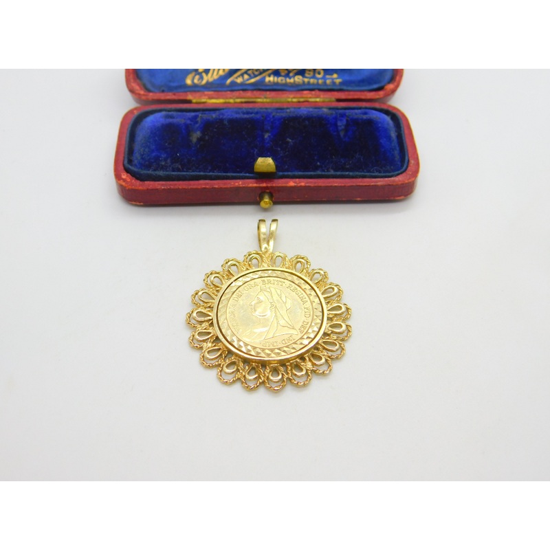 9ct Yellow Gold Queen Victoria Sovereign Style Coin Pendant 1993 Sheffield