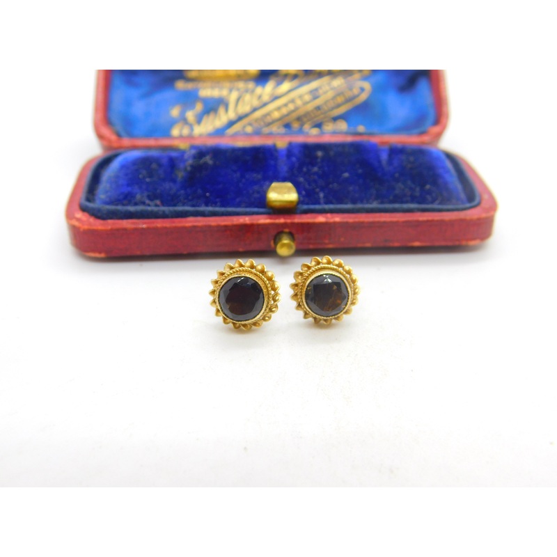 9ct Yellow Gold Smoky Quartz Floral Stud Earrings 1985 Birmingham Vintage