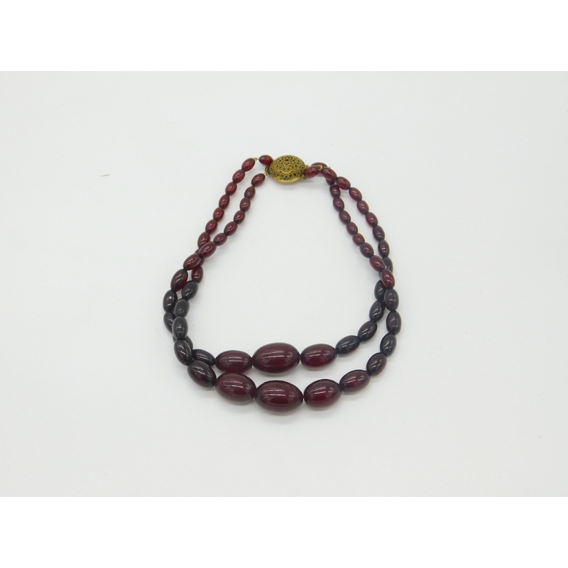 Art Deco Cherry Amber Bakelite Graduating Beaded Necklace Gilt Clasp c1920