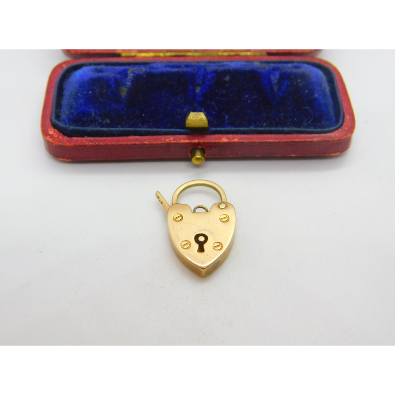 Charm Bracelet Heart Padlock Clasp Findings 9ct Gold Antique Art Deco c1920