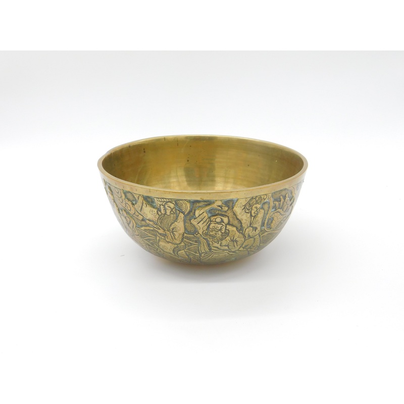 Chinese Late Ming Dynasty Bronze Rice Bowl Scholar & Warrior Pattern Xuande Mark