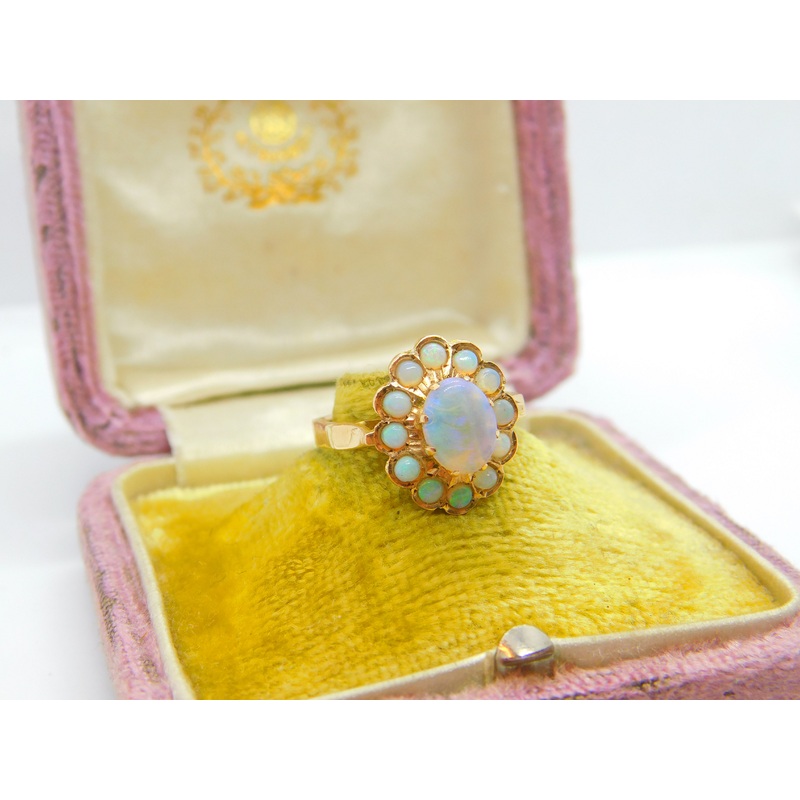 Early Victorian 14ct Gold & Water Opal Floral Cluster Ring c1860 Antique