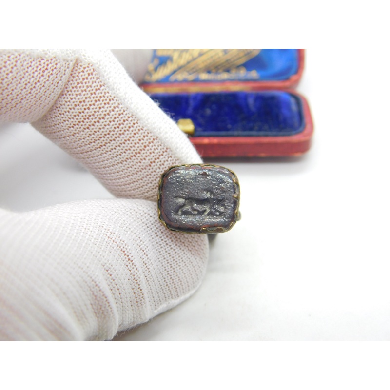 Early Victorian Bronze Metal & Carved Glass Running Hound Intaglio Fob Seal
