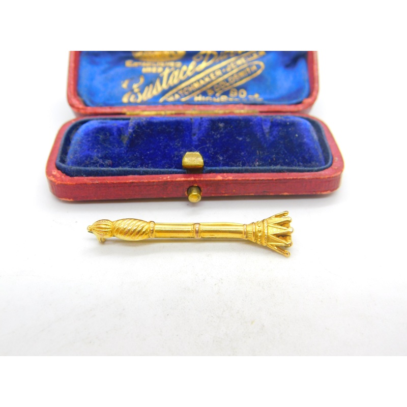 Edwardian 10ct Yellow Gold Masonic Regal Staff Brooch Antique c1910