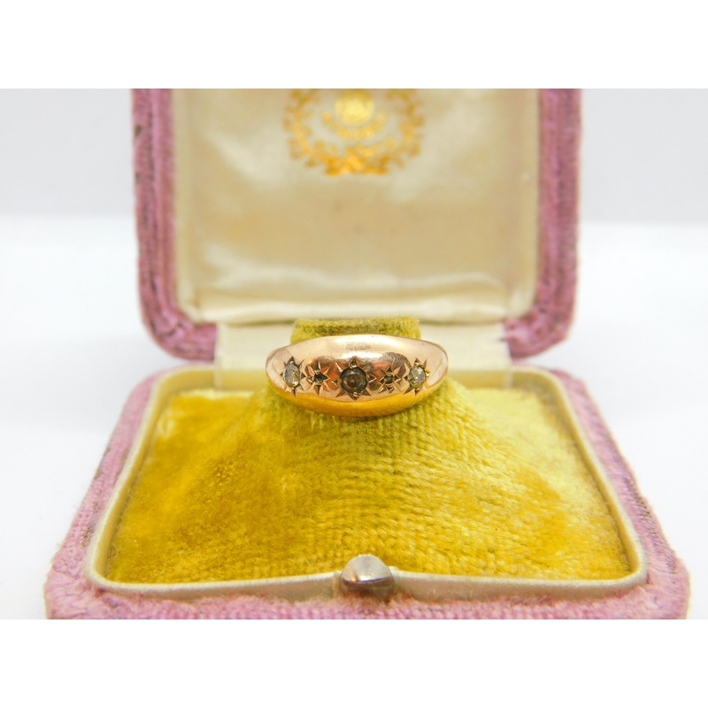 Edwardian 9ct Gold & Diamond Set Boat Ring Antique 1904 Birmingham