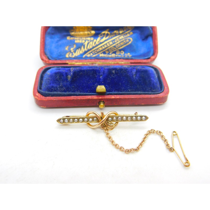Edwardian 9ct Gold & Seed Pearl Set Lovers Knot Brooch Antique c1910