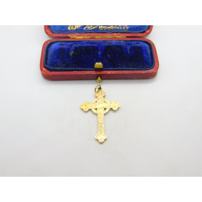 Edwardian 9ct Rose Gold Celtic Cross Pendant Floral Patterns c1910 Antique