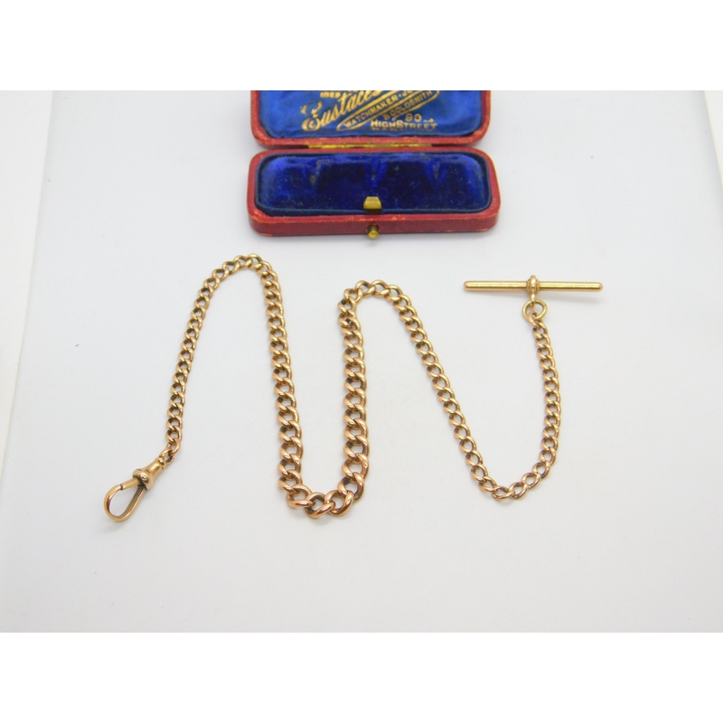 Edwardian 9ct Rose Gold Graduating Albert Curb Watch Chain c1910 Antique