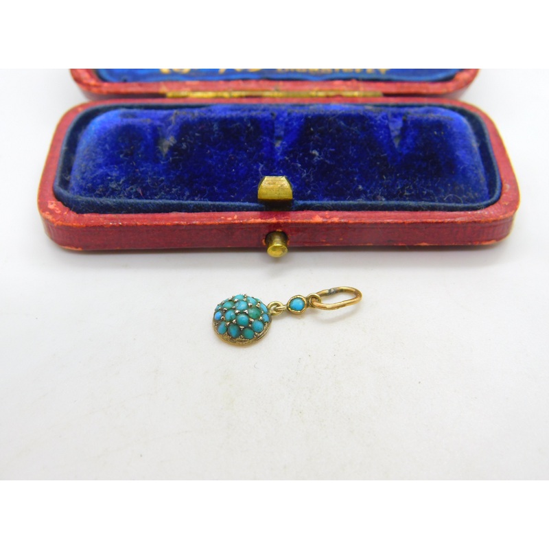 Edwardian 9ct Rose Gold & Pave Set Turquoise Small Drop Pendant c1910 Antique
