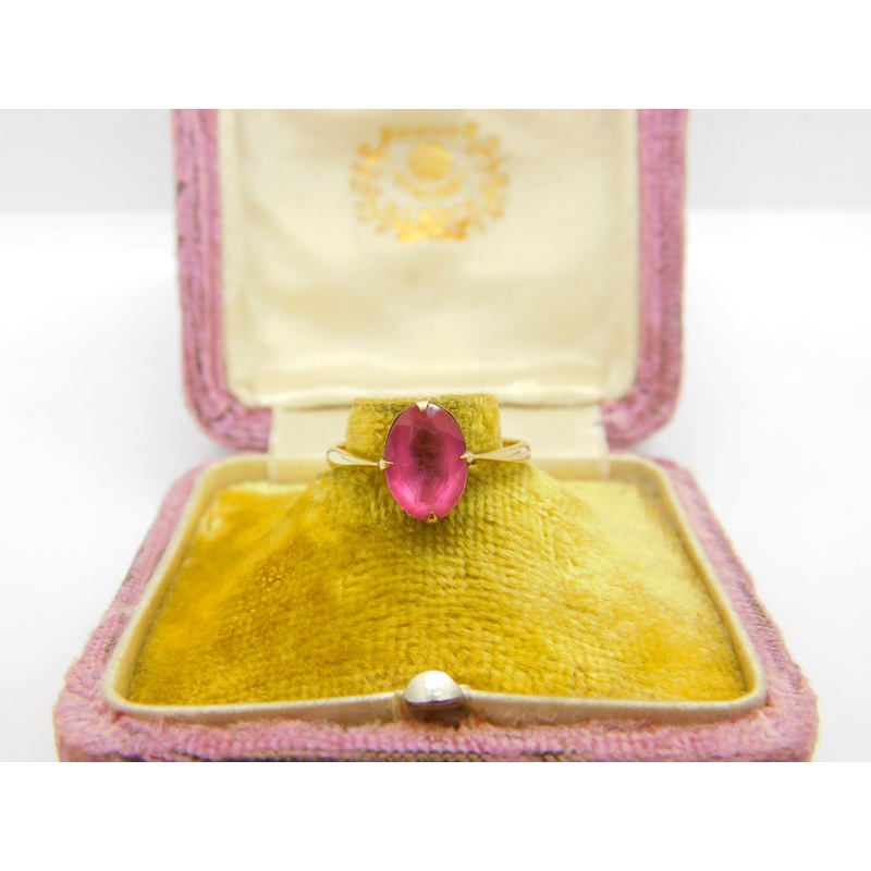Edwardian 9ct Yellow Gold & Pink Topaz Solitaire Ring Antique c1910