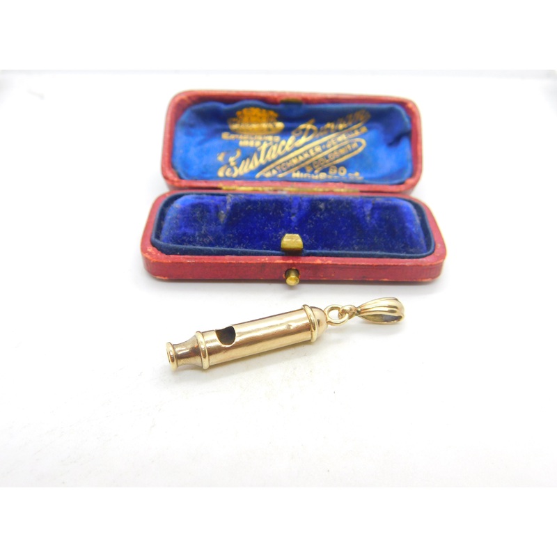 Edwardian 9ct Yellow Gold Rainway Whistle Charm or Pendant Antique c1910