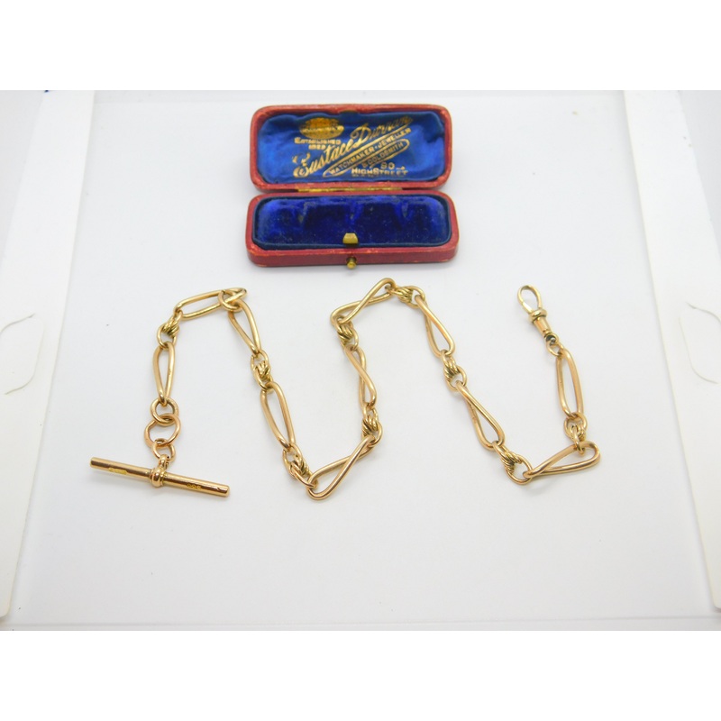 Edwardian 9ct Yellow Gold Trombone Link Albert Watch Chain Antique c1910