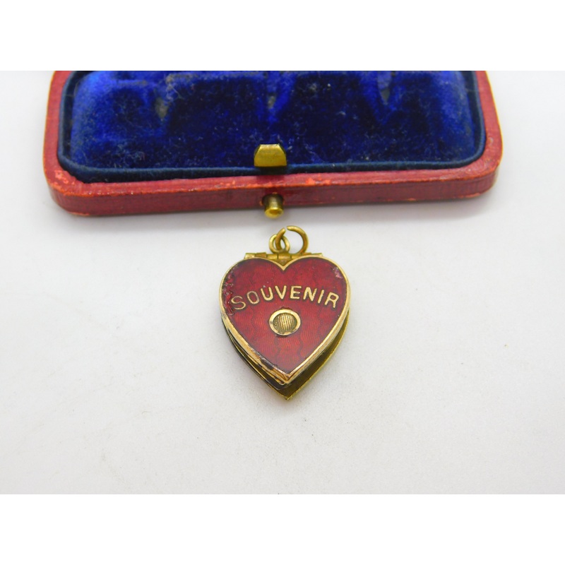 Edwardian Gilt Metal & Red Enamel Coronation Photobook Charm Antique c1902