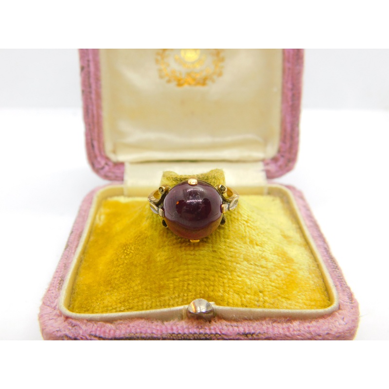 Georgian 14ct Gold Cabochon Almandine Garnet Signet Ring Antique c1820 Austrian