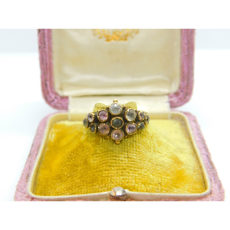 Georgian 15ct Yellow Gold Tourmaline Set Floral Cluster Ring c1800 Antique