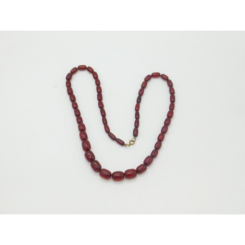 Graduating Barrel Cherry Amber Bakelite Bead Necklace Antique Art Deco c1920