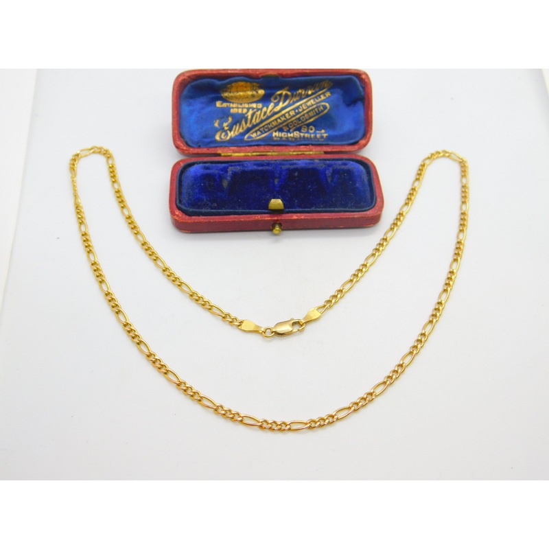 Italian 9ct Yellow Gold Essential Figaro Link Chain Necklace 18" Length Vintage