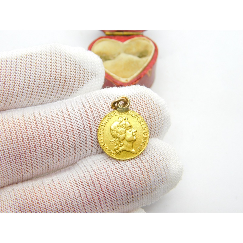 King George I 22ct Gold Third Guinea Coin Charm 1718 Very Fine Antique