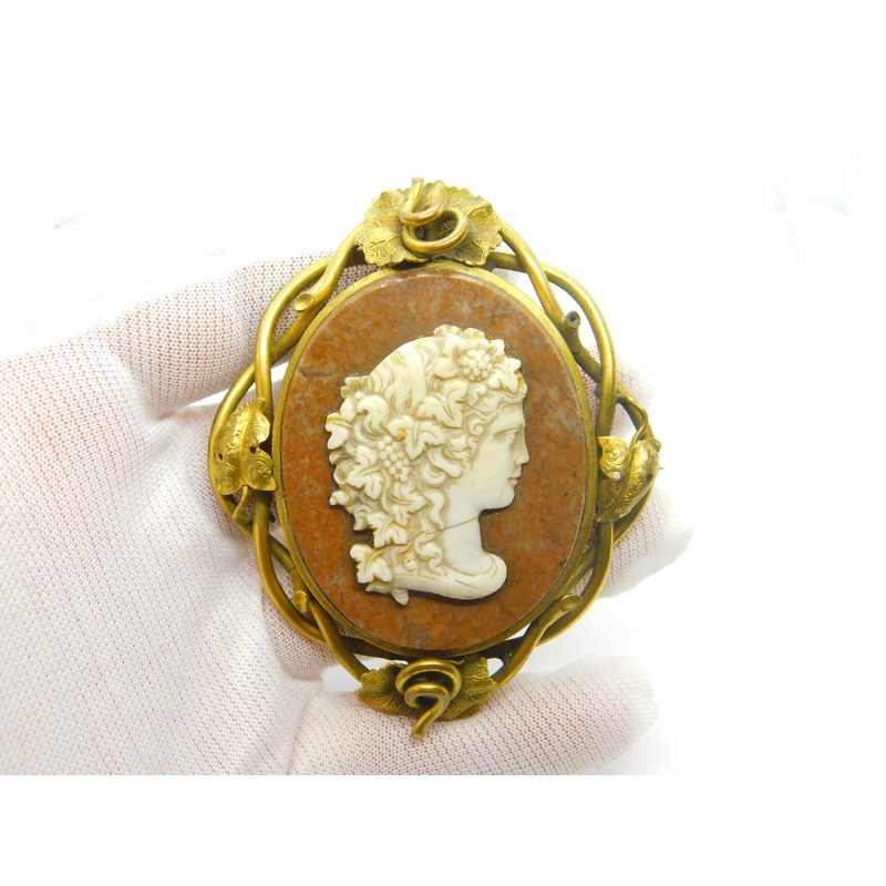 Large Georgian Rolled Gold, Hardstone & Marble Cameo Mourning Brooch c1820