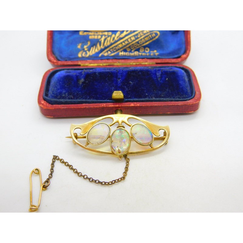 Murrle Bennett & Co. 15ct Gold & Water Opal Set Art Nouveau Brooch c1915