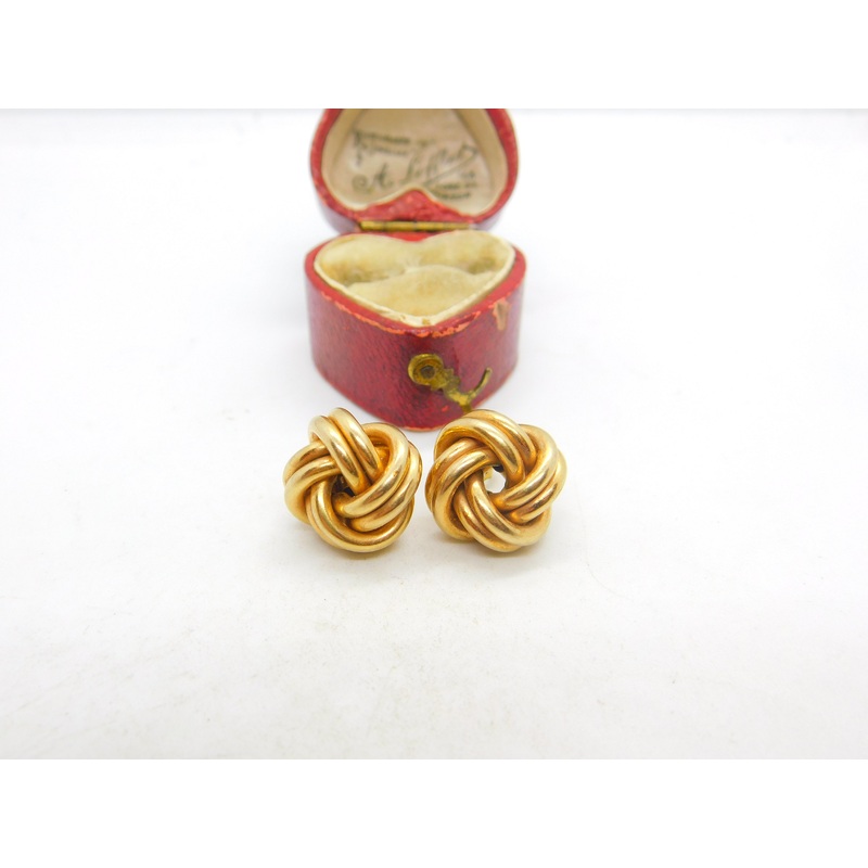 Pair of 9ct Yellow Gold Woven Knot Stud Earrings Vintage London c1990