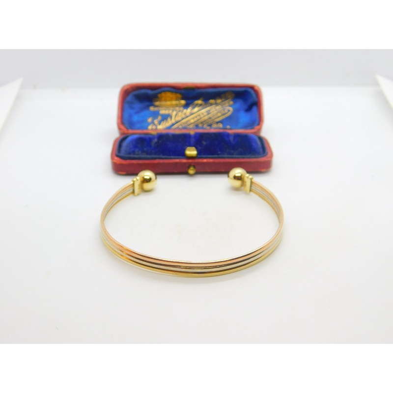 Tri-Colour 9ct Yellow, Rose, White Gold Bangle Bracelet Vintage c1980