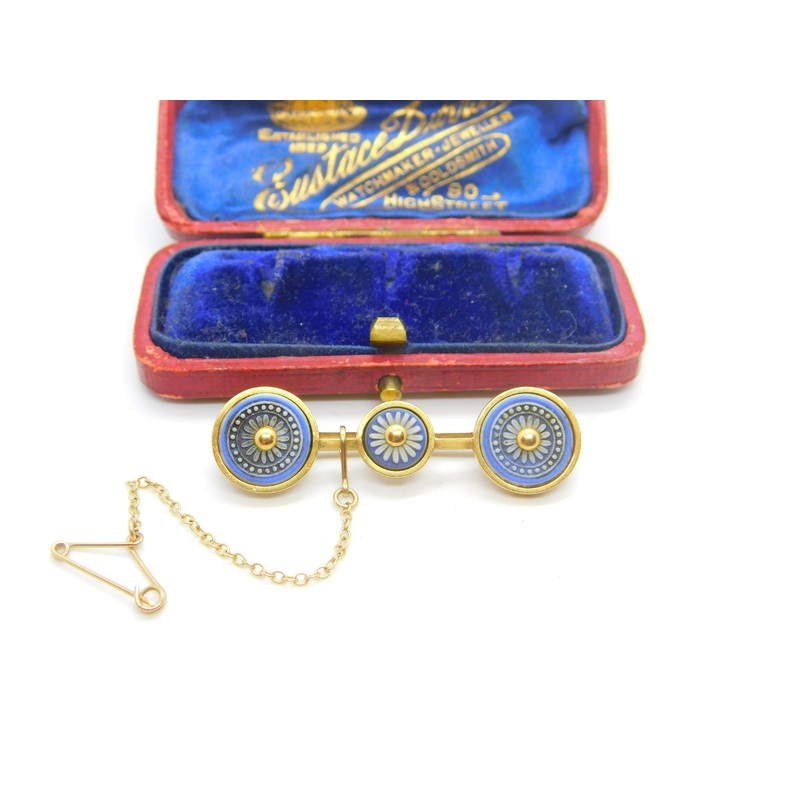 Triple Wedgwood Daisy Flower 15ct Yellow Gold Brooch Pin Antique Edwardian c1910