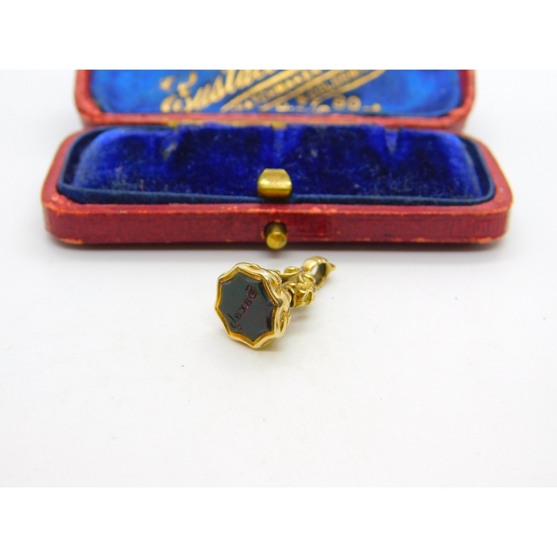 Victorian 15ct Gold & Carved Bloodstone Fob Intaglio Seal 'Sleep' Antique c1860