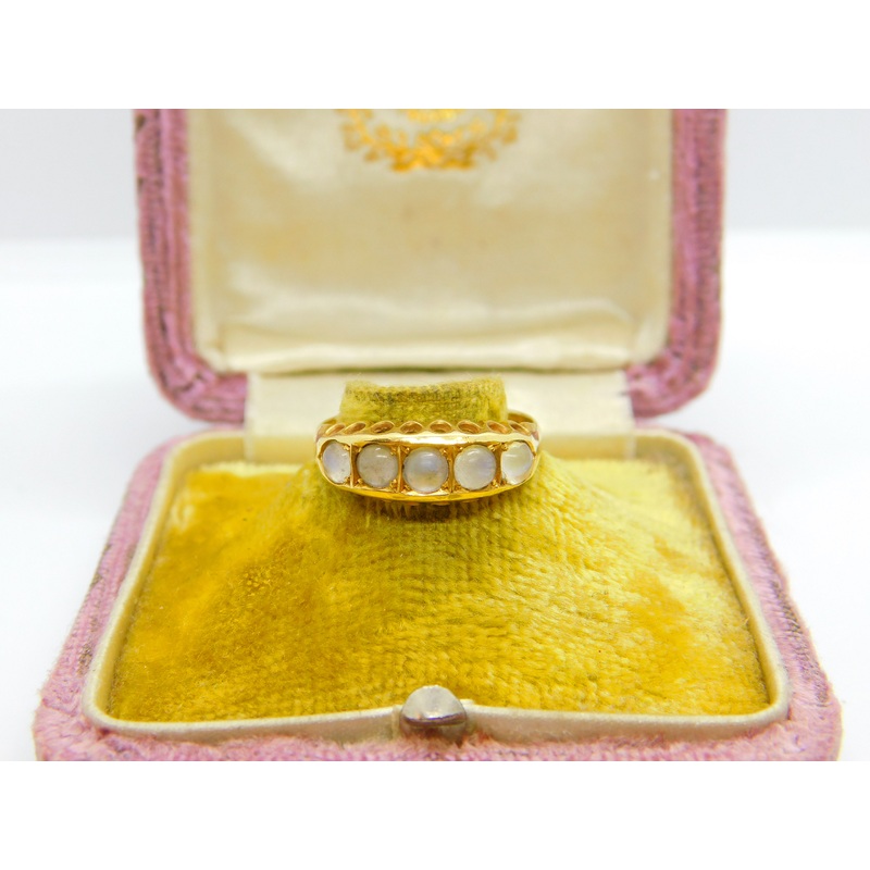Victorian 18ct Yellow Gold Cabochon Moonstone Boat Ring Antique 1899 Chester