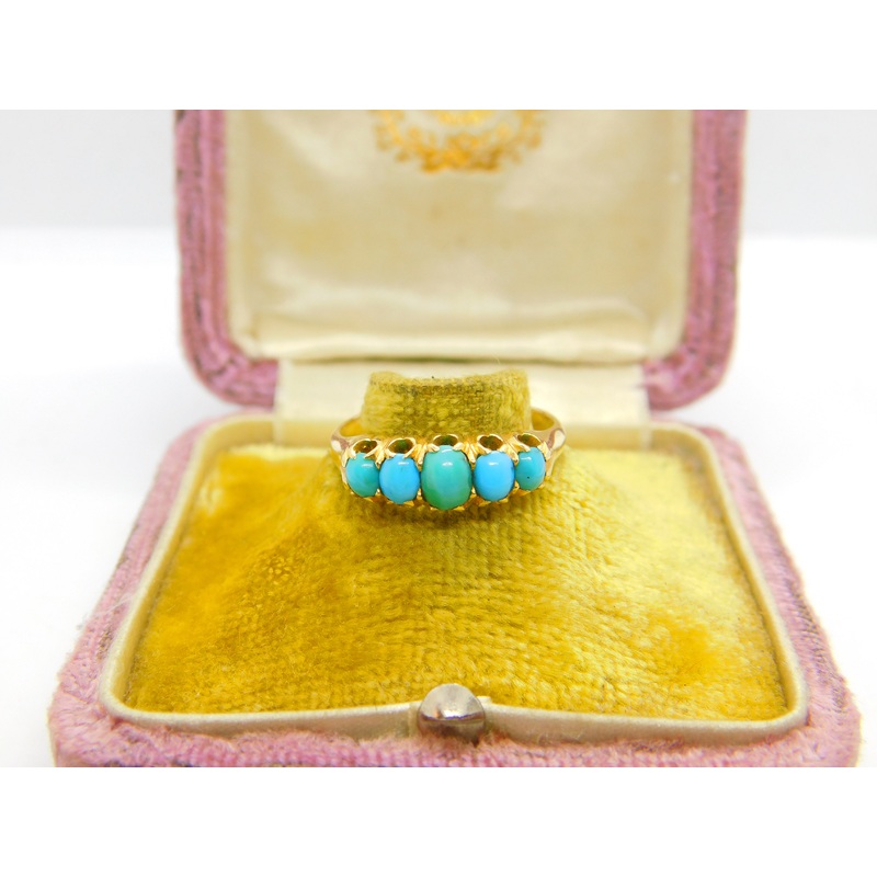 Victorian 18ct Yellow Gold Five-Stone Cabochon Turquoise Band Ring c1890 Antique