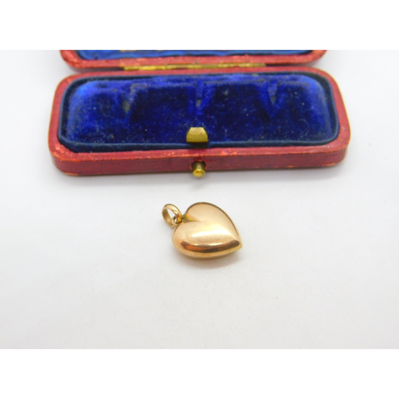 Victorian 9ct Rose Gold Puffy Heart Charm or Pendant Antique c1900
